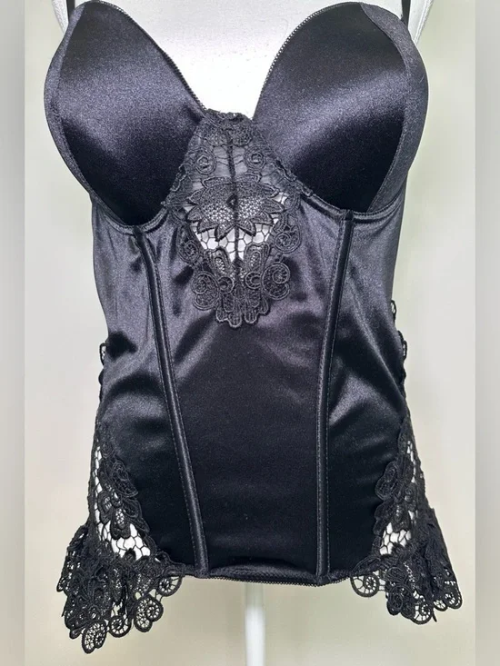 Seven ’Til Midnight Black Satin Lace Bustier Corset Top Sexy Goth Romantic 1X/2X - Picture 4 of 14